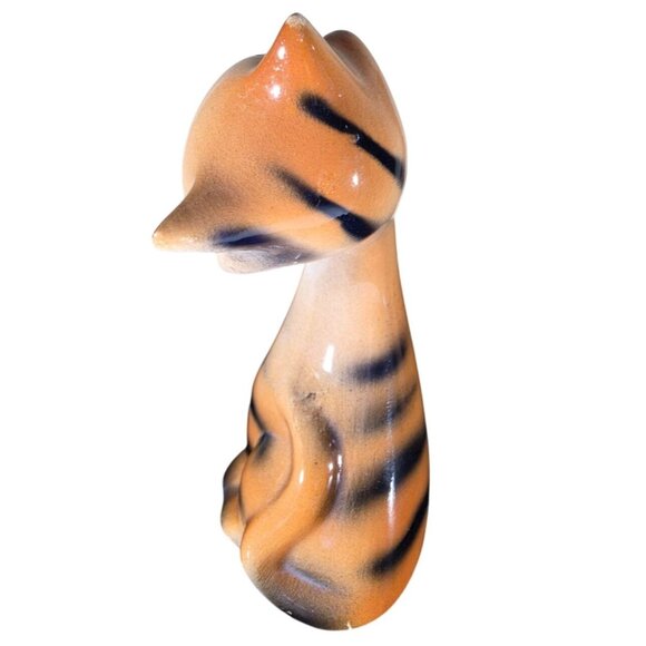Vtg Ceramic Cat Figurine MCM Hand-Painted Stripes Glossy Finish tiger tabby - Picture 2 of 7